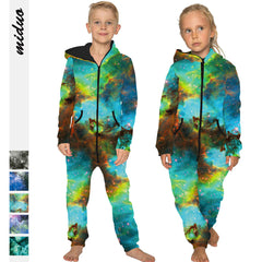 Kid Boy Girl Jumpsuit Loose Sky Digital Printed Zipper Rompers