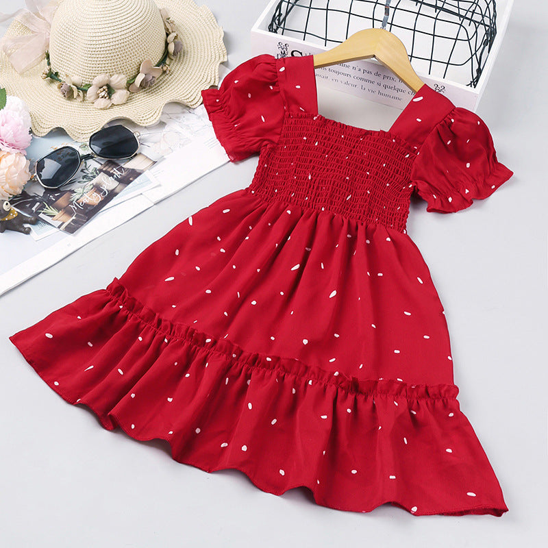 Kid Baby Summer Fashionable Wave Point Short Sleeve Dresses