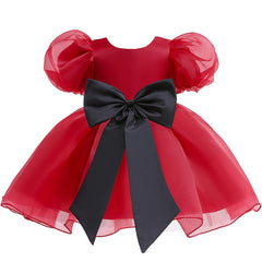 Kid Baby Girls Princess Bubble Sleeve Bow Mesh Puffy Dress