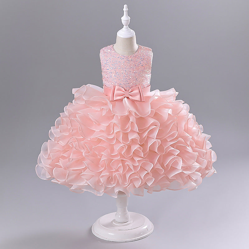 Kid Gir Piano Performance Princess Sequined Puff Dress