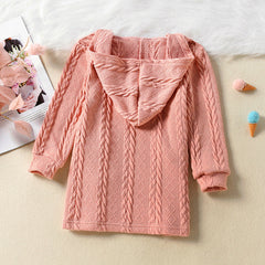 Kid Baby Girls Solid Knitted Hooded Long Coats Casual Cardigan