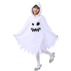 Girl White Ghost Glows Grimace Cloak Halloween Cosplay Party Costume