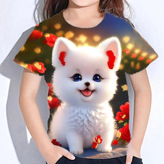 Kid Girl Cute Puppy 3D Printed Short Sleeve Comfortable T-shirt
