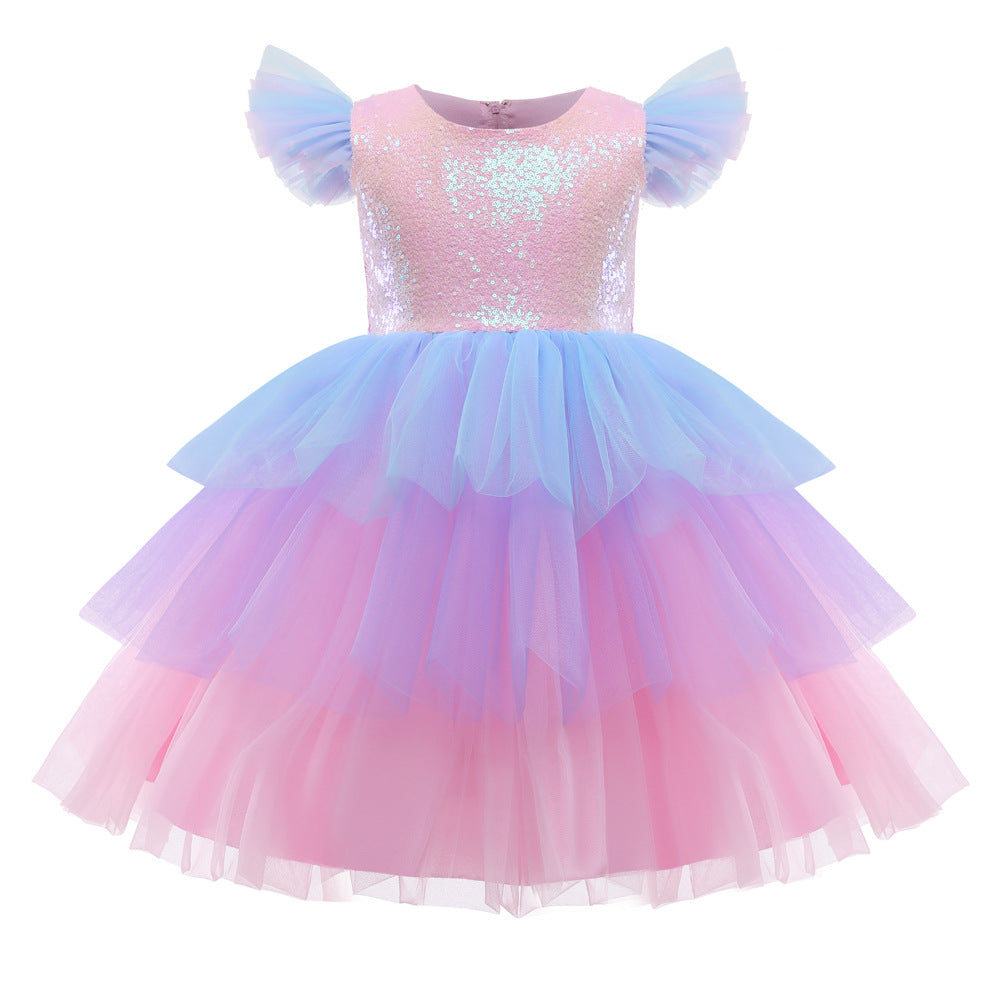 Kid Girl Princess Gauze Sequins Show Pompous Dresses
