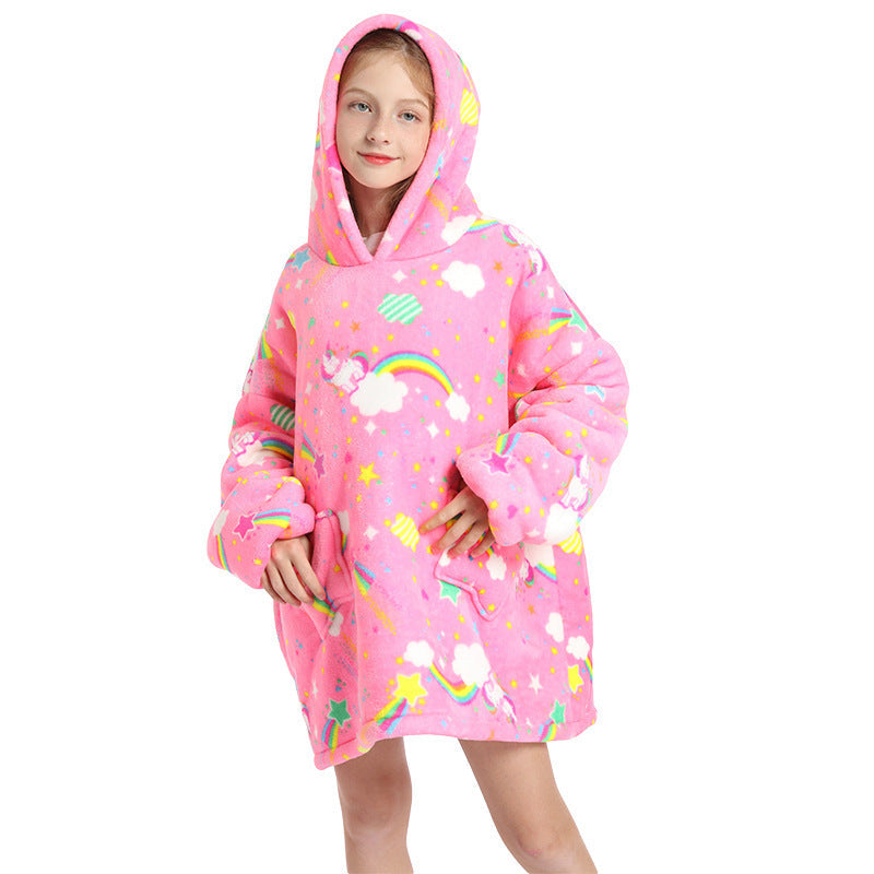 Kid Girl Flannels Blanket Hooded Home Robe Pajamas