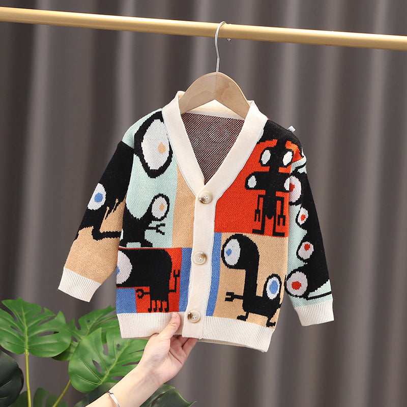 Kid Baby Boy Jacket Knitted Cardigan Cartoon Korean Sweaters