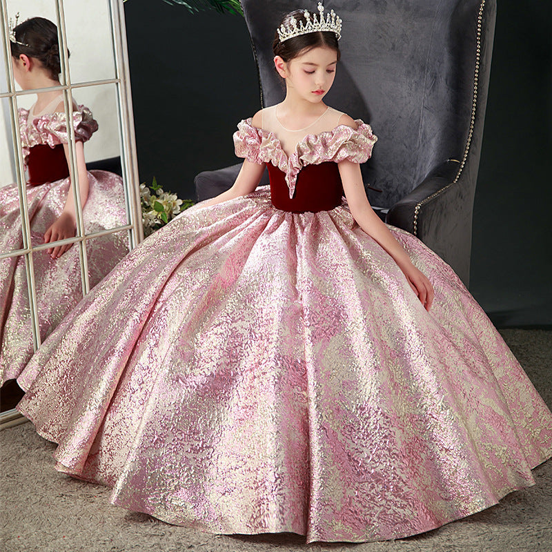 Kid Girl Red Host  Catwalk Birthday Piano Performance Dresses