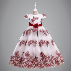 Kid Girl Evening Long Wedding Dress Performance Host Birthday Princess Dresses