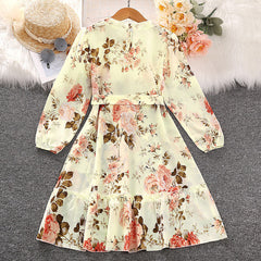 Kid Girl  Floral Long Sleeve Autumn Winter Dresses