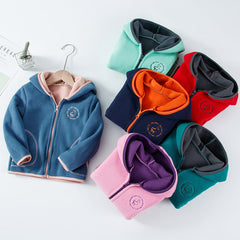 Kid Boy Girl Casual Hooded Jacket Double Polar Fleece Zipper Coat