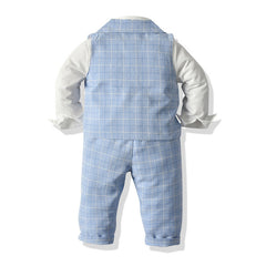 Baby Boy Spring Plaid Long Sleeve Cotton 3 Pcs Sets