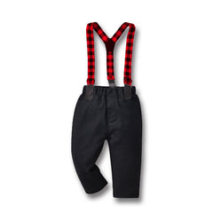 Kid Baby Boy Suit Breasted Long-sleeved Suspenders 2 Pcs Sets