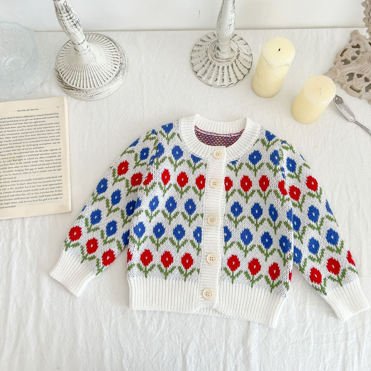 Baby Girl Fall Diamond Knit Korean Cotton Yarn Sweater