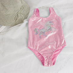 Kid Girl Sequin Embroidered Onepiece Unicorn Foil Swimsuit
