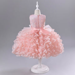 Kid Gir Piano Performance Princess Sequined Puff Dress