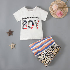 Kid Baby Girls Mosaic Pattern Letter Short Sleeve 2 Pcs Sets