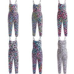 Kid Baby Girl One-piece Suspenders Leopard Print Loose  Long Pants