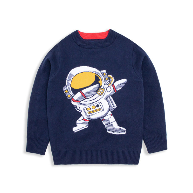 Kid Baby Boy Cartoon Bottoming Round Neck Sweater