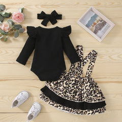 Baby Girl Leopard Print Strap Autumn Winter Set 2 Pcs