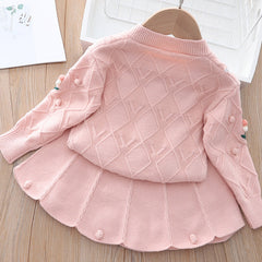 Kid Girl Korean Sweet Handmade Embroidered Sweater 2 Pcs Sets