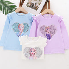 Kid Baby Girls Long-sleeved Autumn Westernized Round Neck Shirt