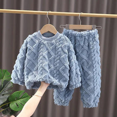 Kid Boy Girl Autumn Winter Flannel Thickened Coral Velvet Home Pajamas