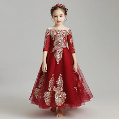 Kid Girl Flower Princess Peformance Long Sleeves Dresses