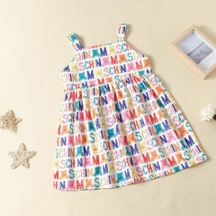 Kid Baby Halter Rainbow Letters Bear Print Lovely Casual Dresses