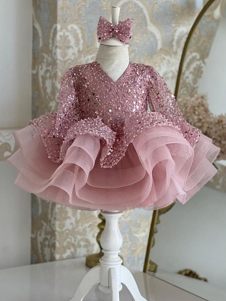 Kid Baby Girls Princess Pink Sequin Fluffy Dresses