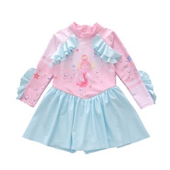 Kid Girl One-piece Swimsuit Long-sleeved Lotus Bathing Swimsuit
