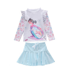 Kid Girl Split Mermaid Long-sleeved Sun-proof Swimsuit