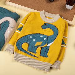 Kid Baby Boy Neutral Knit  Dinosaur Round Neck Sweater