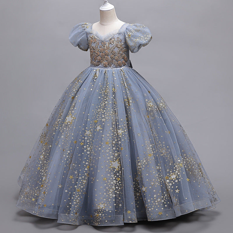 Kid Girl Princess Piano Summer Performance Host Evening Dress