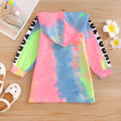 Kid Baby Girls Tie-dye Alphabet Long-sleeved Casual Dress