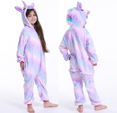 Kid Girl Flannel Home Cartoon Animal Stars Horses One-piece Pajamas