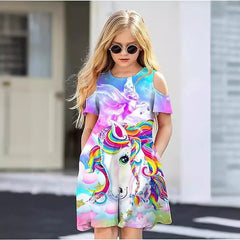Kid Girl Princess 3D Pony Print Elegant Off Shoulder Dress