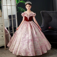 Kid Girl Red Host  Catwalk Birthday Piano Performance Dresses