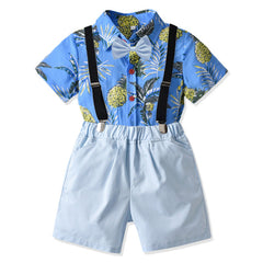Kid Baby Boy Suit Bow Tie Short Sleeve Suspenders Beach Suits 3 Pcs Sets