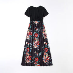 Family Matching Parent-child Printed Short Sleeve Stitching Dresses
