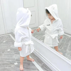 Kid Boys Girls Bathrobe Warm Long Sleeve Hooded Homewear Pajamas