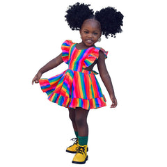 Kid Baby Girls Spring Sleeveless Rainbow Beach Dress