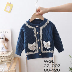 ã€?M-5T】Kid Baby Girl Lace Pearl Single-breasted Winter Sweater