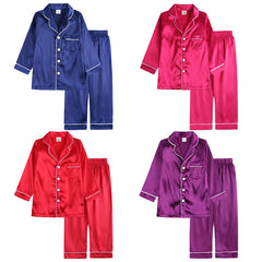 Kid Baby Boy Girl Pajamas Silk Satin Solid Button-Down Nightgown Sleepwear