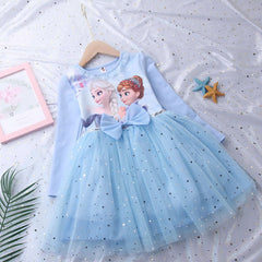 Kid Girl Elsa Long Sleeved Pure Autumn Fluffy Yarn Dress
