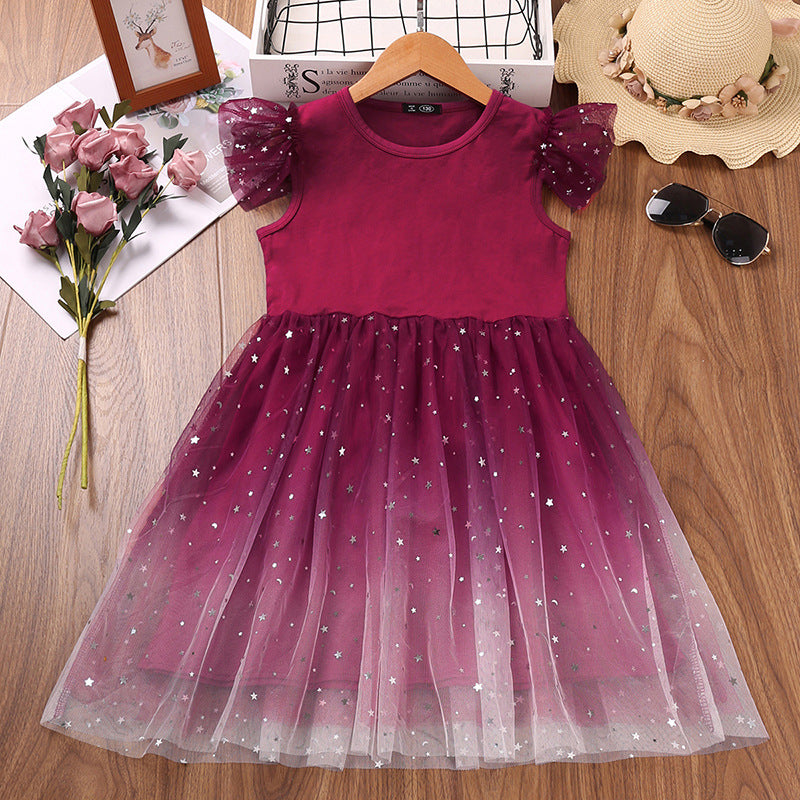 Kid Girl Gradual Color Sky Mesh Sweet Summer Dresses