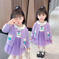 Kid Baby Girls Purple Flower Spring Foreign Fashion 2 Pcs Set