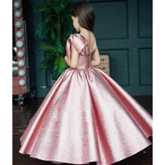 Kid Girl Pink Princess Party Glitter  Fluffy Shiny Satin Dresses