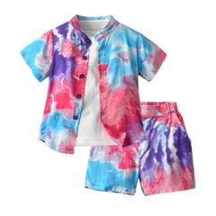 Kid Baby Boy Multicolor Loose Shorts Tie-dyed 3 Pcs Set