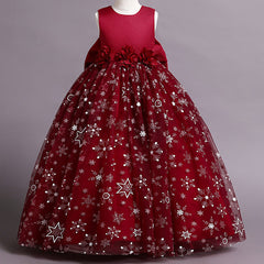Kid Girl Fluffy Gauze Banquet Princess Piano Performance Evening Dress