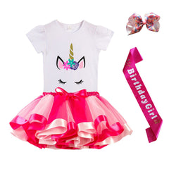 Girls Birthday Shoulder Strap Skirt Set Birthday Girl One-horned Round Neck T-shirt